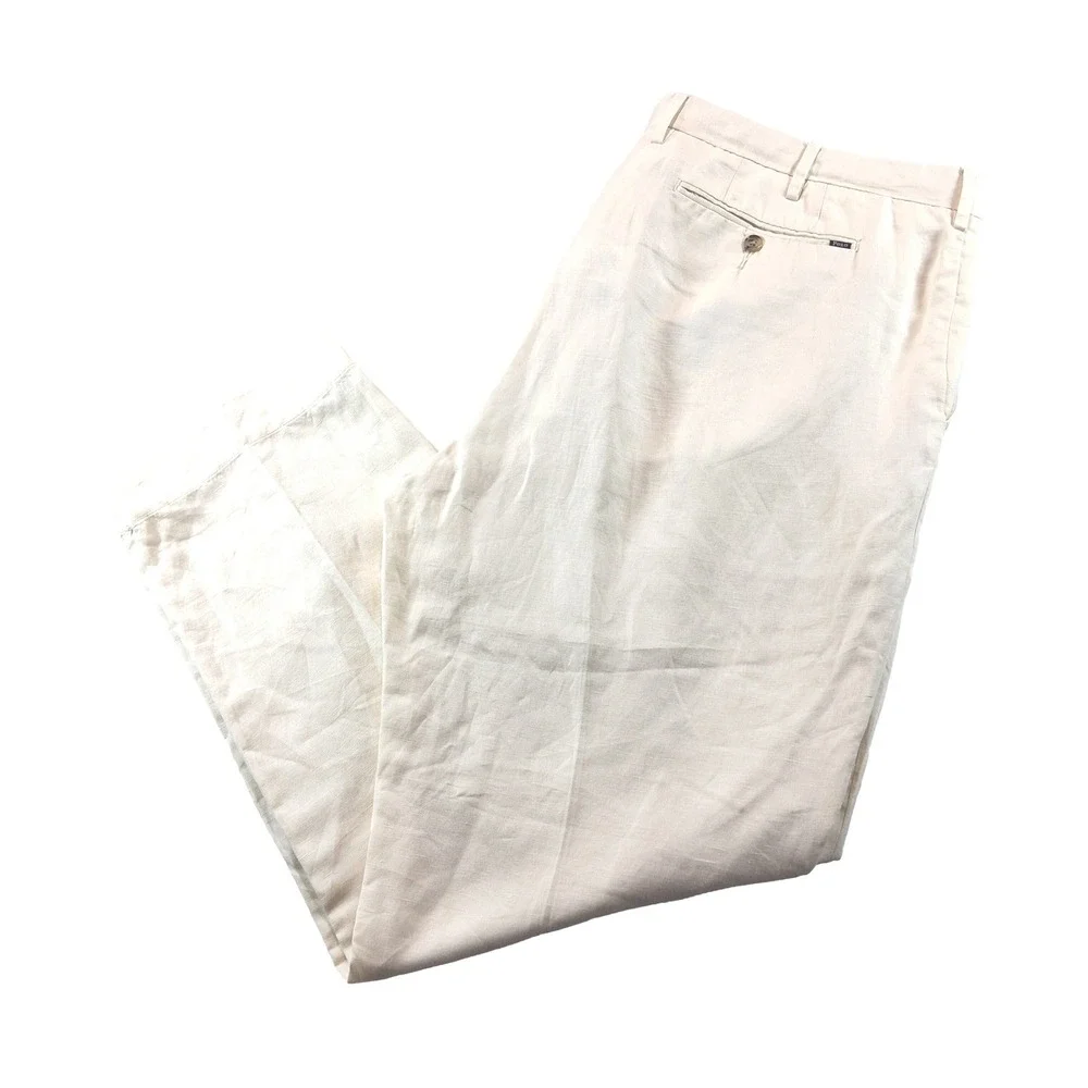 Polo Ralph Lauren Pants Mens 40/30 Cream Straight Fit Linen Blend Trousers